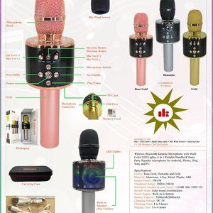 Wireless Bluetooth Home Karaoke Microphone with Multi Color Dancing LED Lights